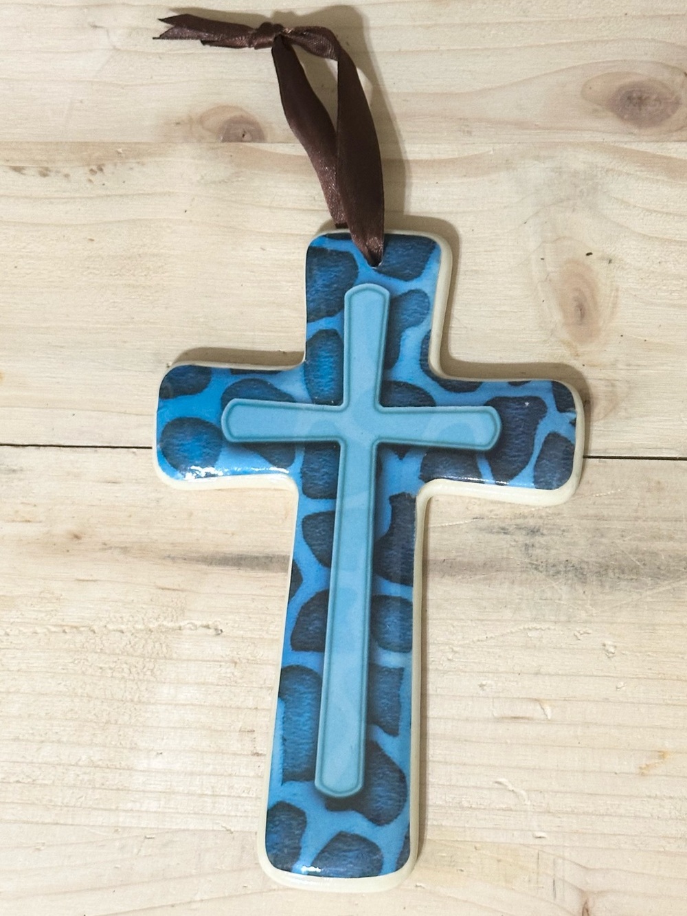 Y2K vintage 2000s blue cheetah Christian Decoration Cross